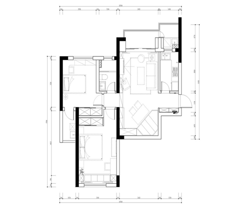 户型图融信澜庭启杭 68m² 北欧混搭风格