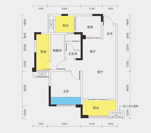 户型图越秀星悦城 70㎡ 港式风格