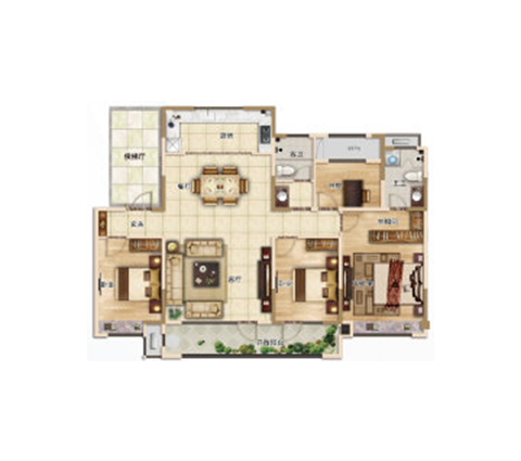 户型图香栖天第 155m² 美式轻奢风格
