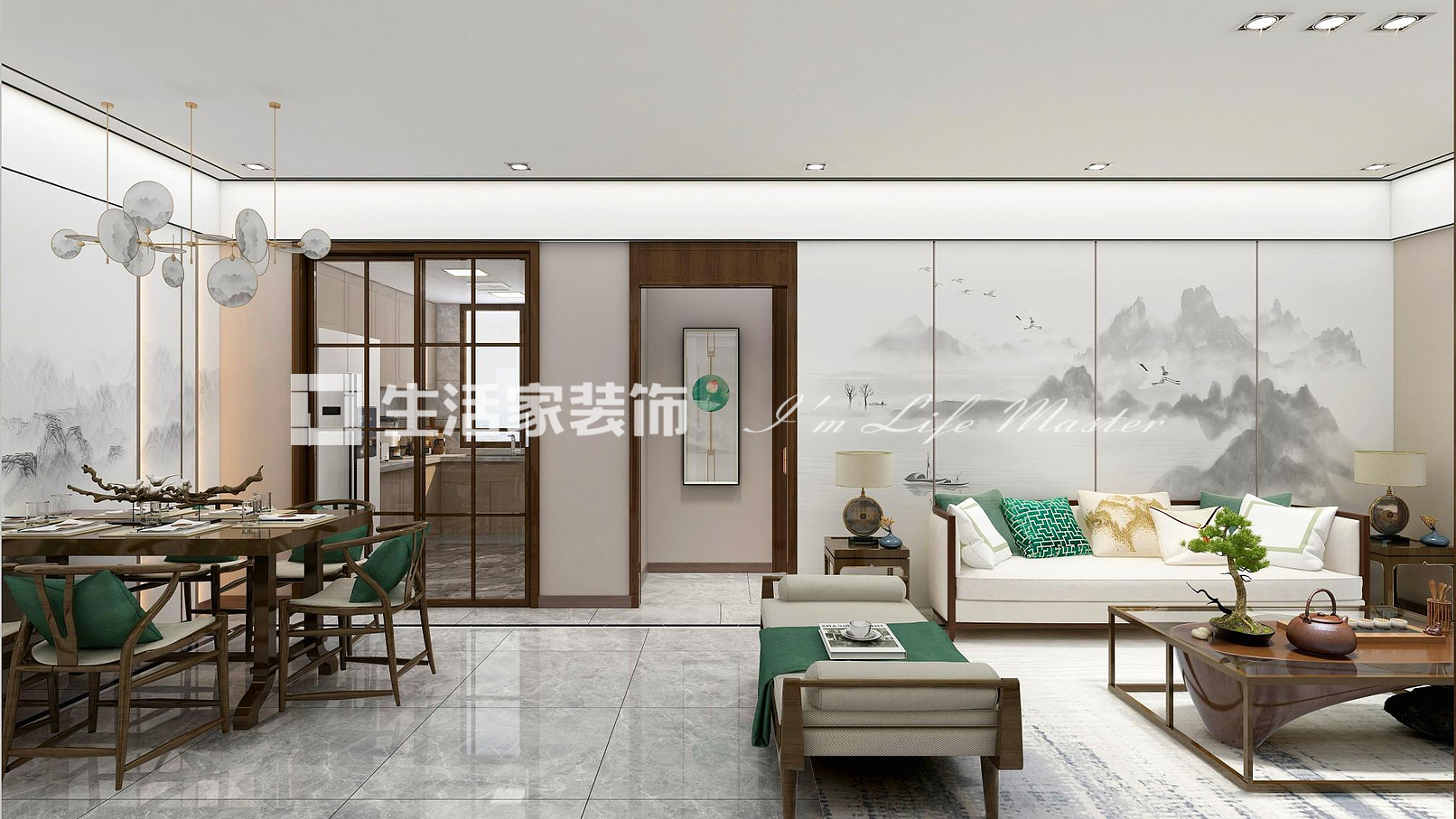 电视墙明昇壹城117平新中式风格装修案例