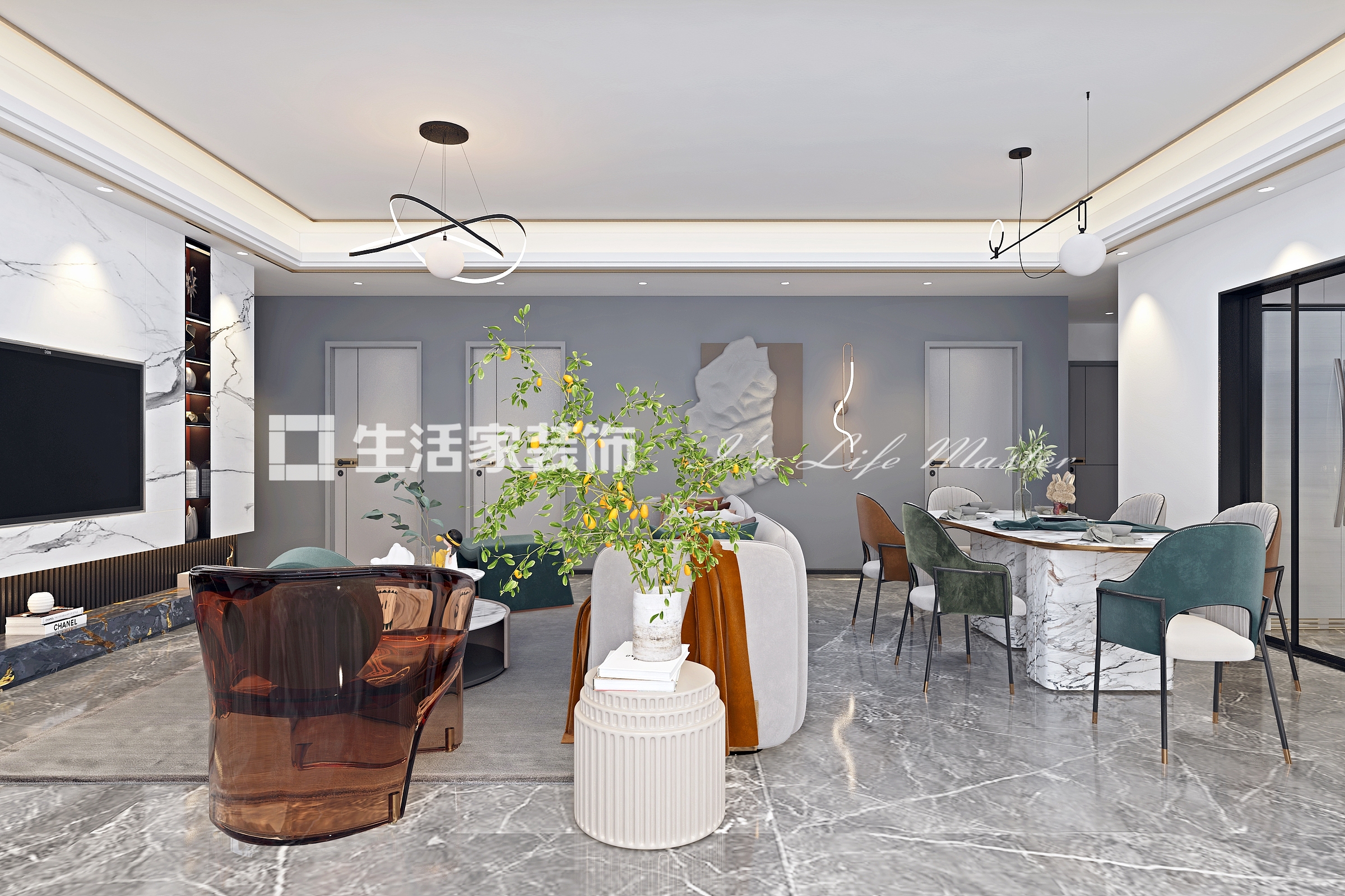 吊顶龙湖景粼天著-113㎡-现代轻奢风格