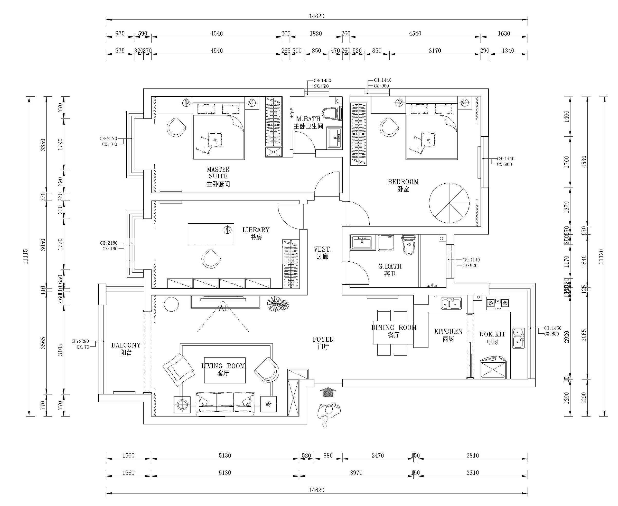 户型图万科大溪谷 164m² 新中式风格