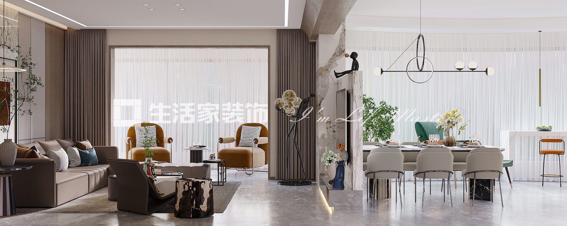 吊顶福楼旺邸-160㎡-现代轻奢风格