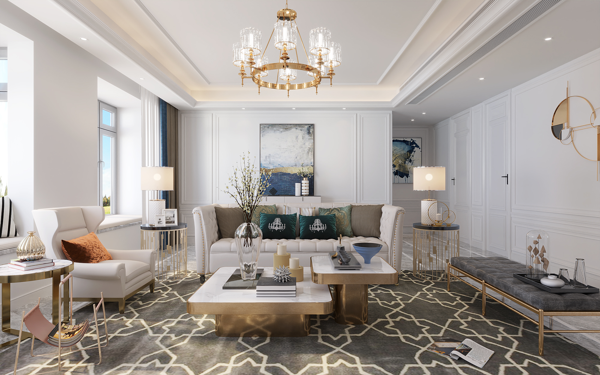 港东名轩+145平米+美式轻奢风格