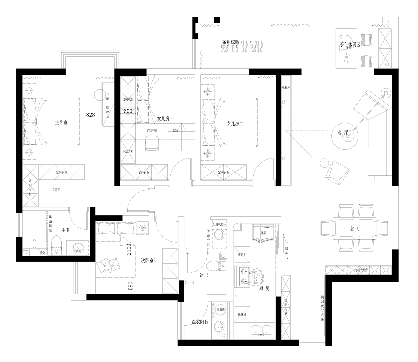 户型图长水航城 105㎡ 原木奶油风