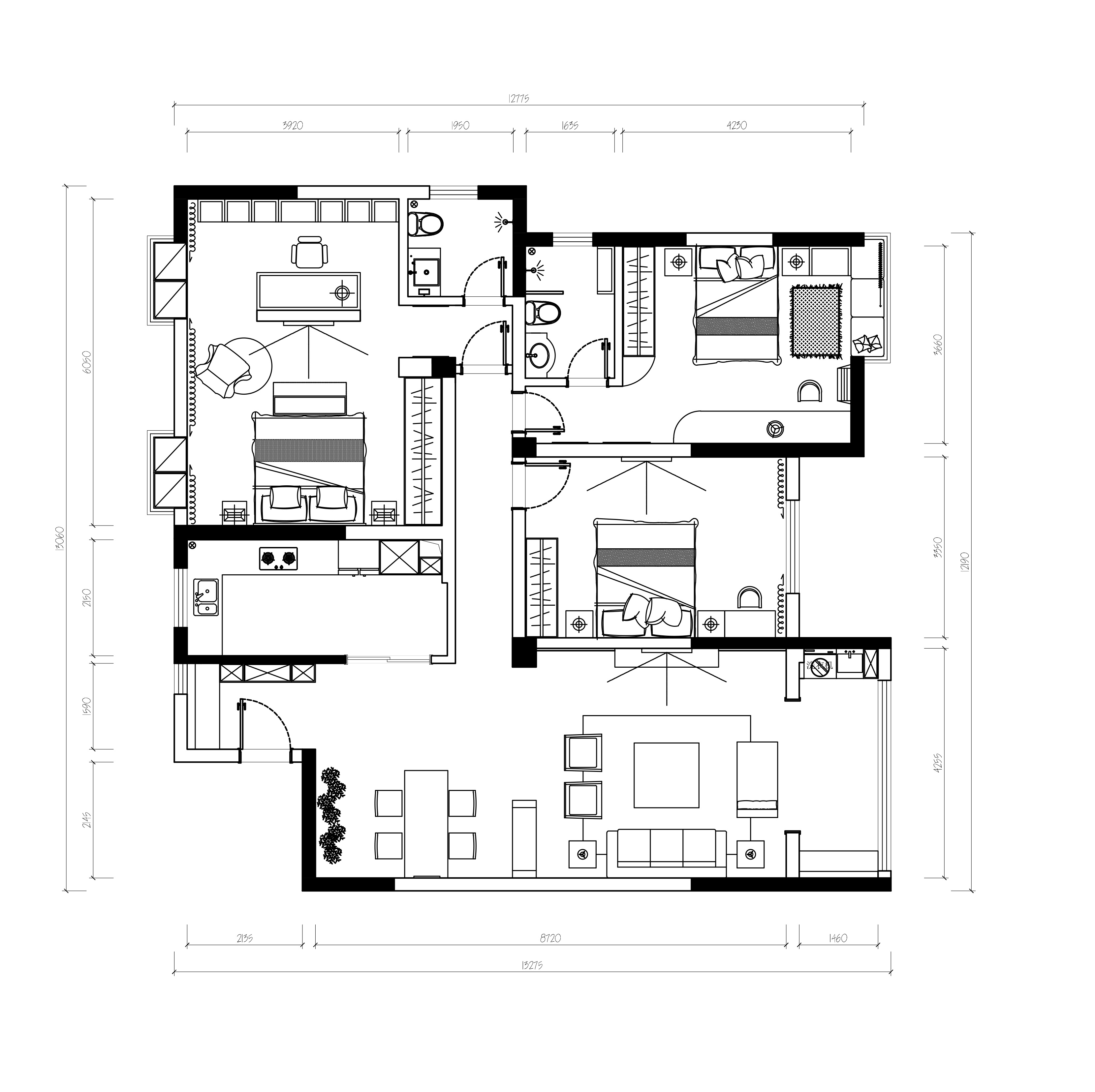 图在这套160平米的大平层房子中,整体空间与极简的黑白灰空间主题设计