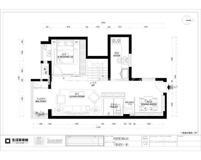 户型图世茂璀璨天城96m²新中式风格装修案例