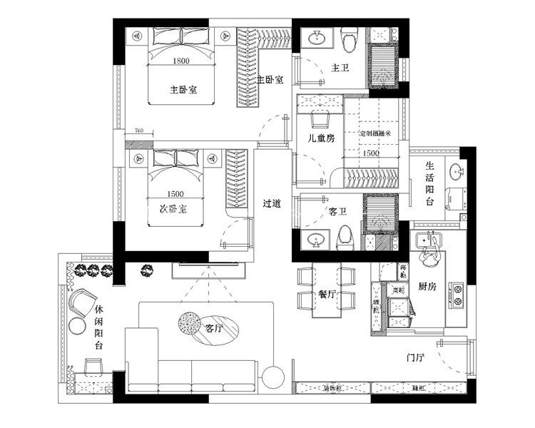 现代户型图装修效果图