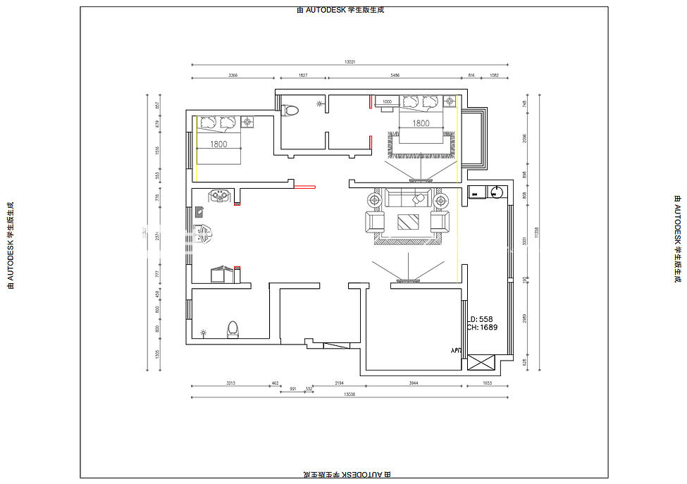 户型图鸿顺温泉小镇 136m²  新中式风格