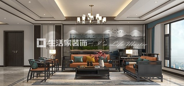 电视墙贵阳君临天下-248㎡-新中式风格